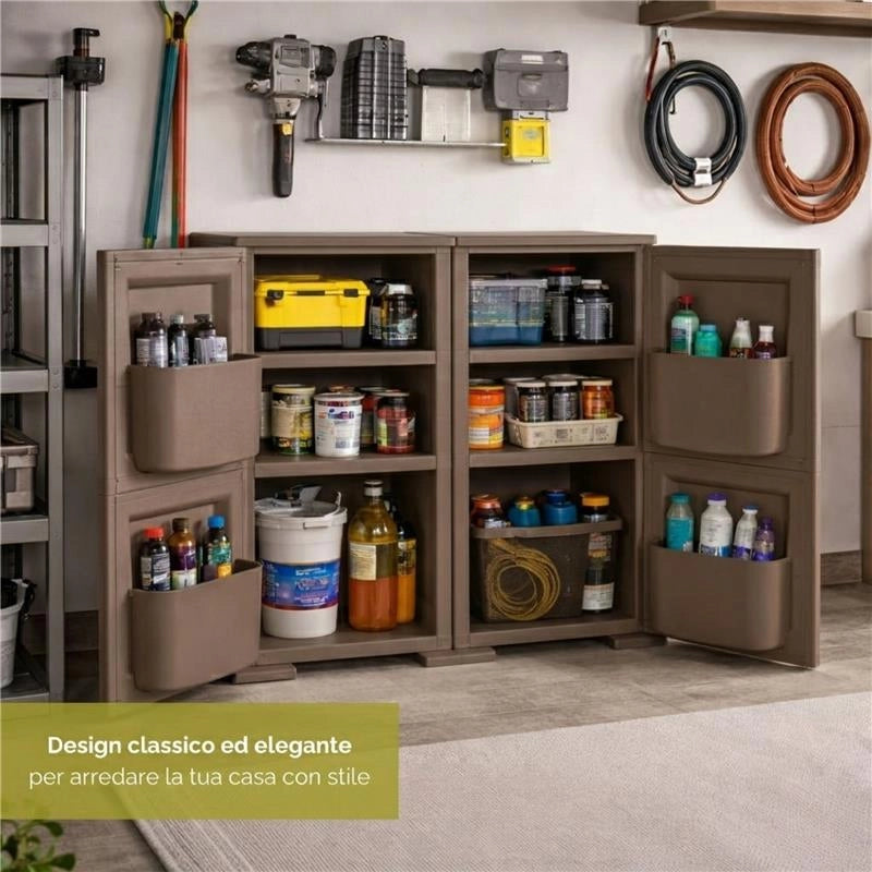 ARMADIO MULTIUSO 2 ANTE WENGÉ 79X43X85,5 CM CON 4 TASCHE LATERALI – CONTENITORE SALVASPAZIO PER INGRESSO E ORGANIZZAZIONE ZONA LIVING