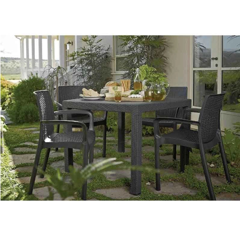 Tavolo da Giardino in Rattan Grigio Quadrato con Foro Ombrellone