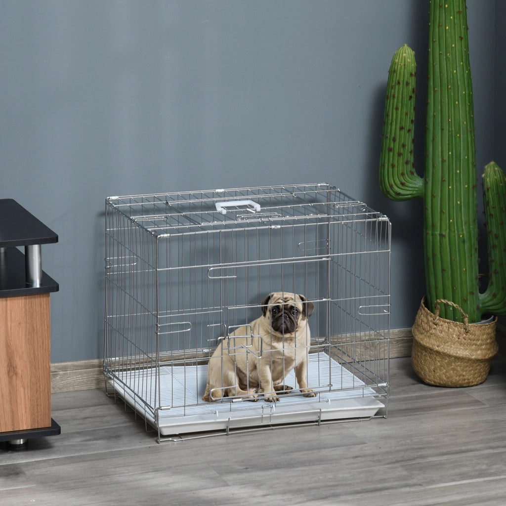Gabbia per cani pieghevole in metallo con vassoio ¨C zephmum ¨C 61x43x50 cm bianco