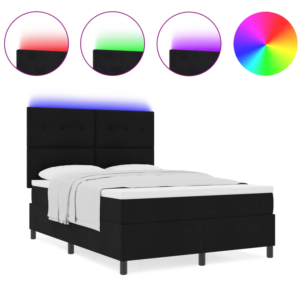 Letto Box Spring con Materasso e LED Nero 140x190 cm Tessuto