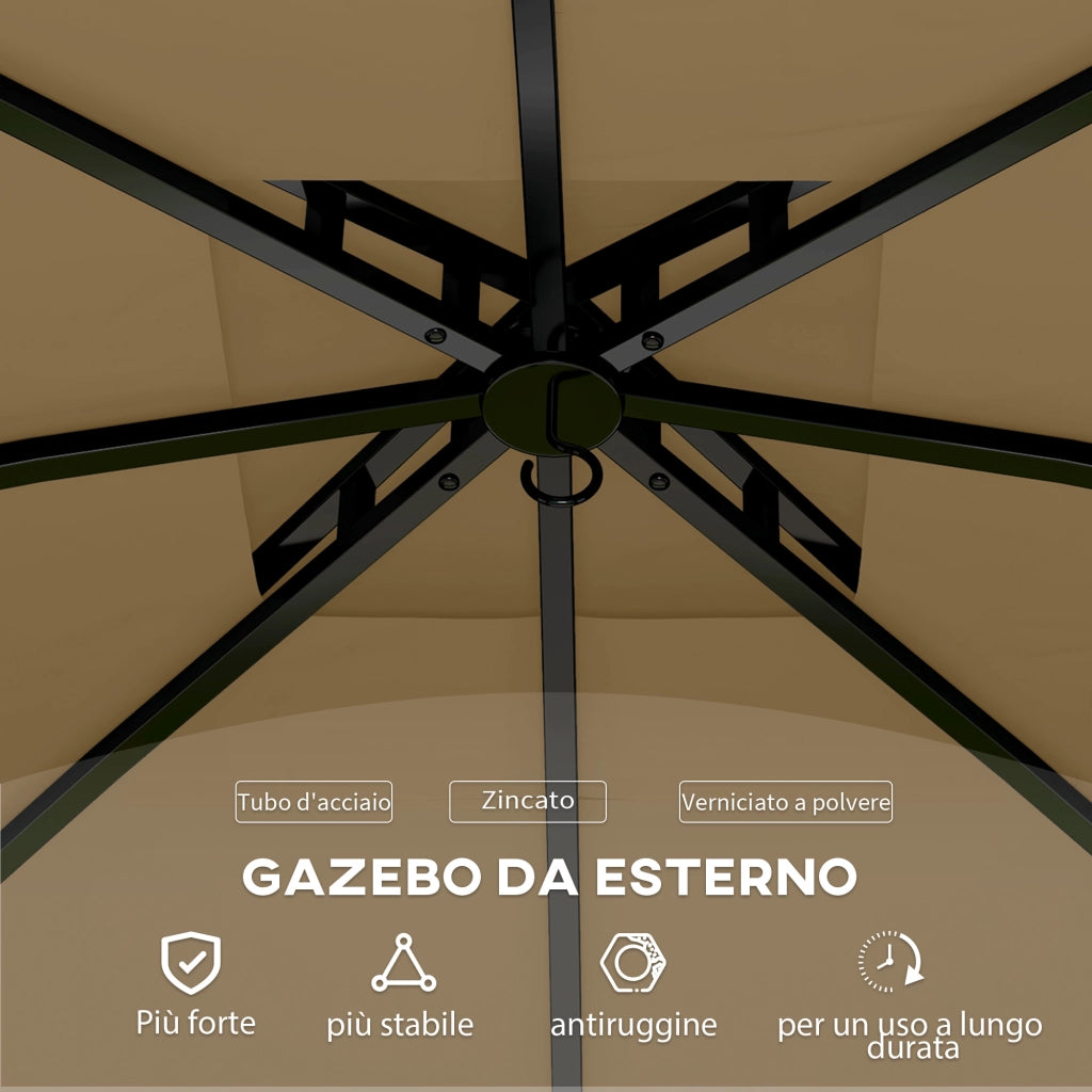 Gazebo da Giardino 3.4x3.4m con Pareti, Protezione UV e Tetto a 2 Livelli, Beige