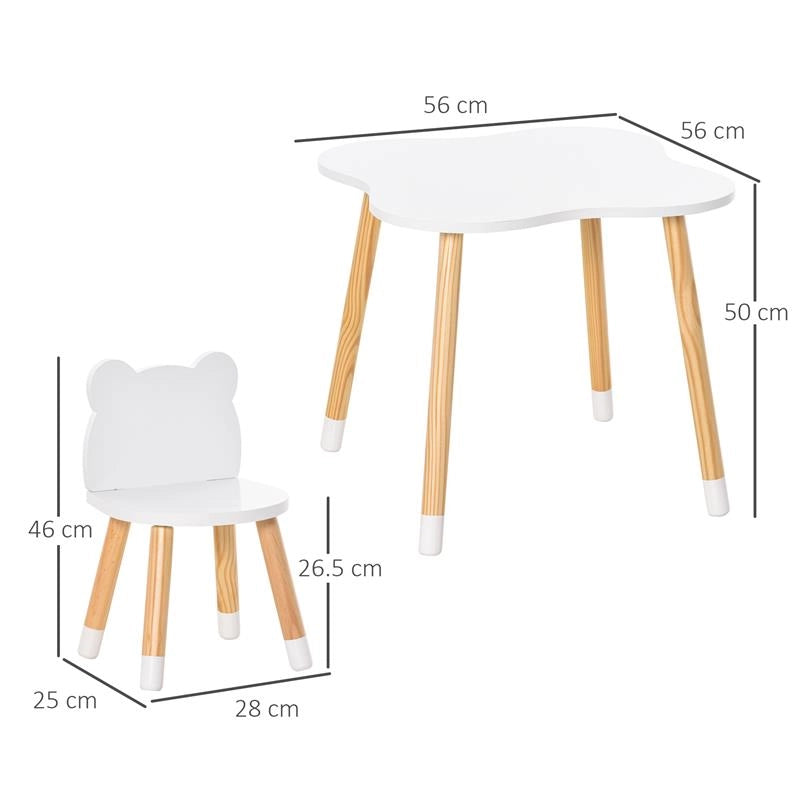 SET TAVOLINO CON 2 SEDIE PER BAMBINI A FORMA DI ORSETTO IN LEGNO, GRIGIO