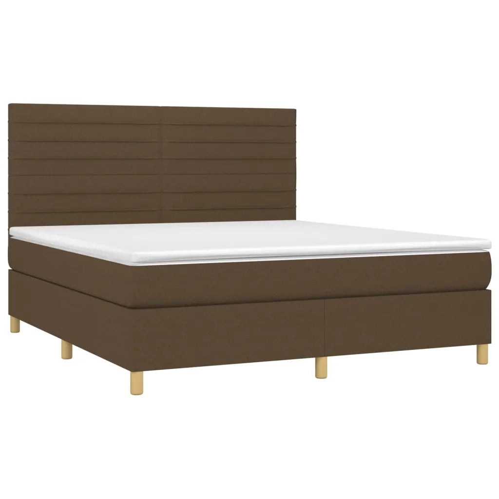 Letto a Molle Materasso e LED Marrone Scuro 160x200 cm Tessuto