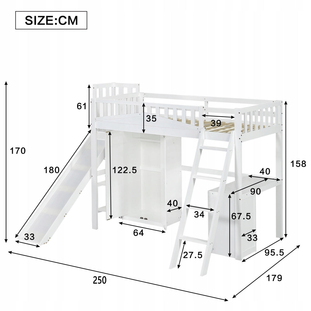 Letto a castello 90x200 - Xylo - Bianco con armadio e appendiabiti