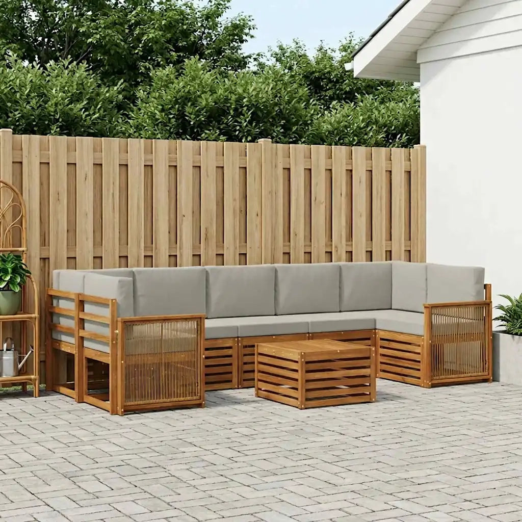 Set di divani da esterno 8 pcs Naturale e Grigio Chiaro
