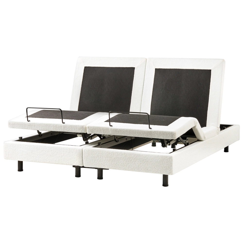 Letto matrimoniale Tessuto bouclè bianco sporco Elettrico Regolabile 180 x 200 cm stile moderno