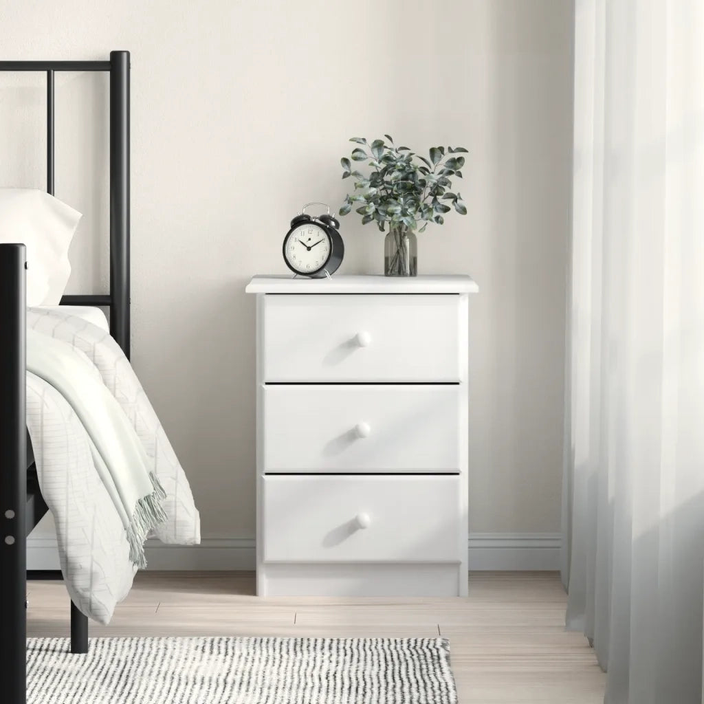 Comodino ALTA Bianco 41x35x55,5 cm in Legno Massello di Pino 353918