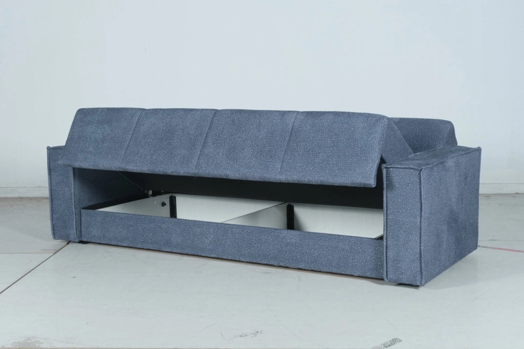 Naturno, Divano Letto 3 Posti Contenitore, 231x99 cm blu