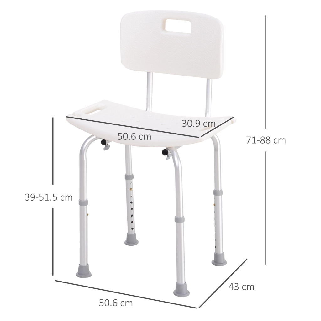 Sedia Doccia Antiscivolo e Regolabile con Fori di Drenaggio e Ventose. in Plastica e Alluminio. 50.6x43x71-88 cm