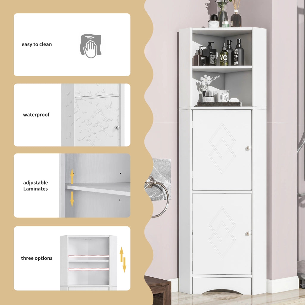 Armadietto da bagno angolare con 2 vani aperti e ripiano regolabile per bagno in truciolare bianco 36.5 × 36.5 × 155 cm