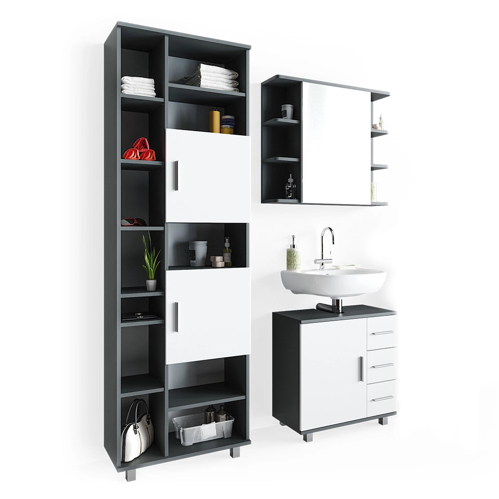 Vicco Set mobili bagno Antracite 3 parti, con colonna