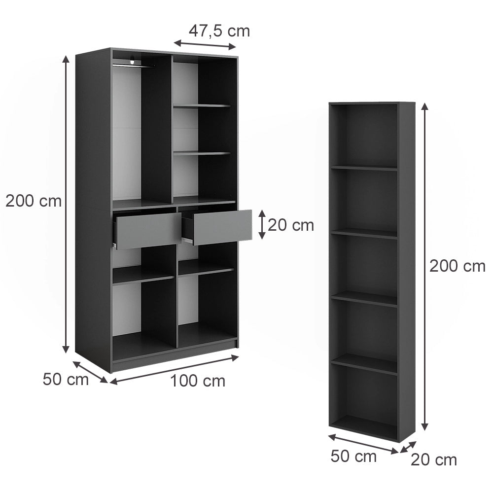 Armadio Elmo Antracite 50 x 200 cm Set di 2 Vicco
