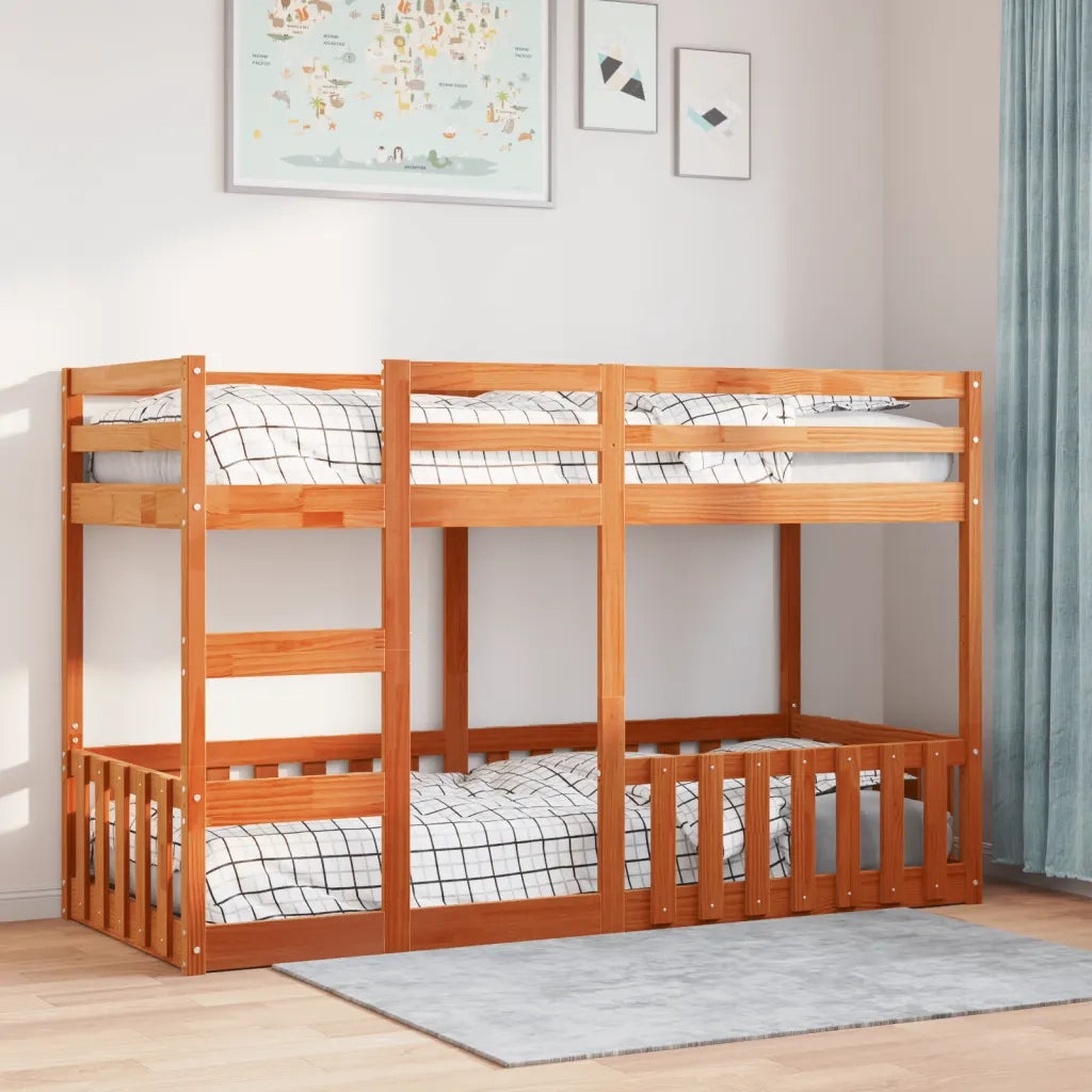 Letto a Castello Marrone Cera 75x190 cm in Legno di Pino 3308597