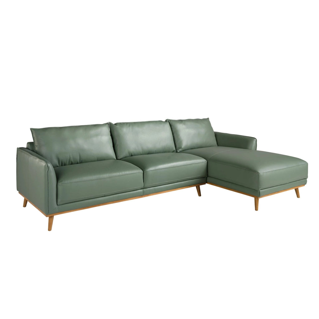 Divano chaise longue destro in pelle verde