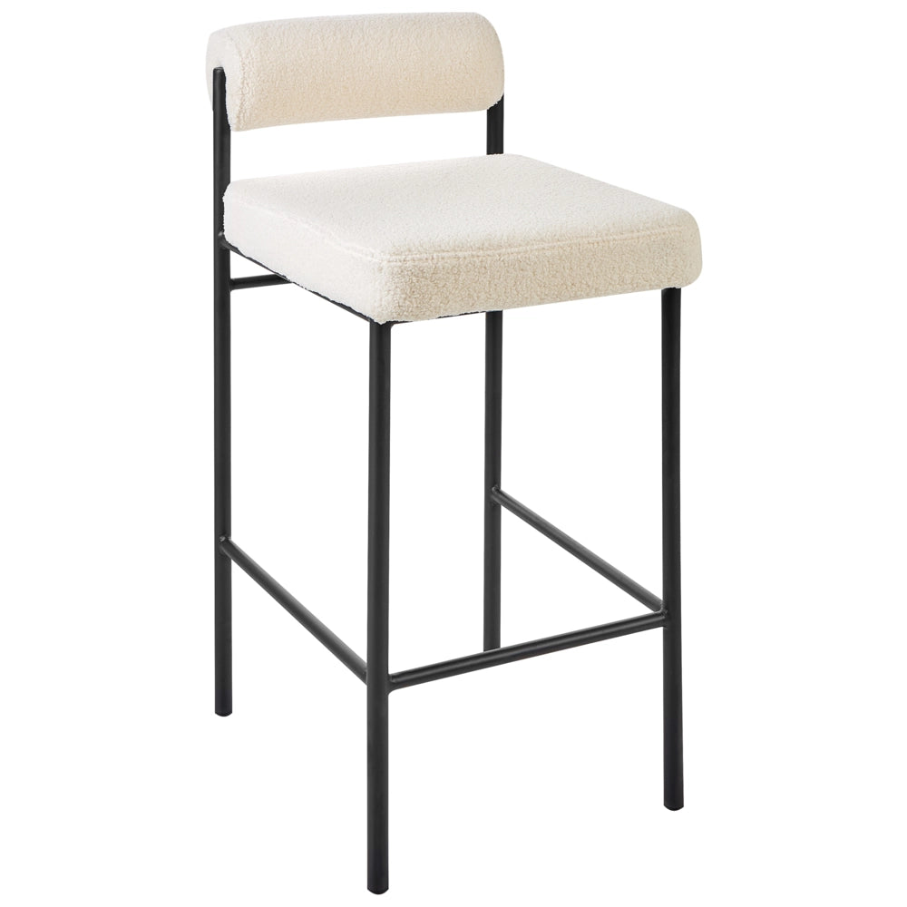 Set di 2 sedie da bar Rivestimento in poliestere boucle bianco Gambe in metallo nero Sgabelli senza braccioli Schienale a rotolo Cucina moderna sala da pranzo