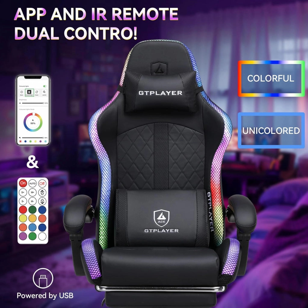 Sedia da gioco, sedia da ufficio, sedia da gioco con altoparlante e barra luminosa, sedia da giocatore, schienale con custodia, sedia ergonomica PC con telecomando