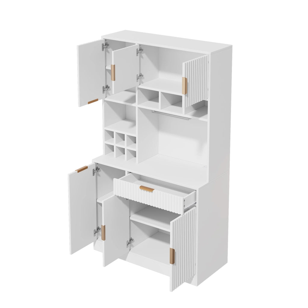 Mobile buffet alto 100x40x175 cm bianco, multi-livello, prese integrate, USB-A/USB-C e portabicchieri