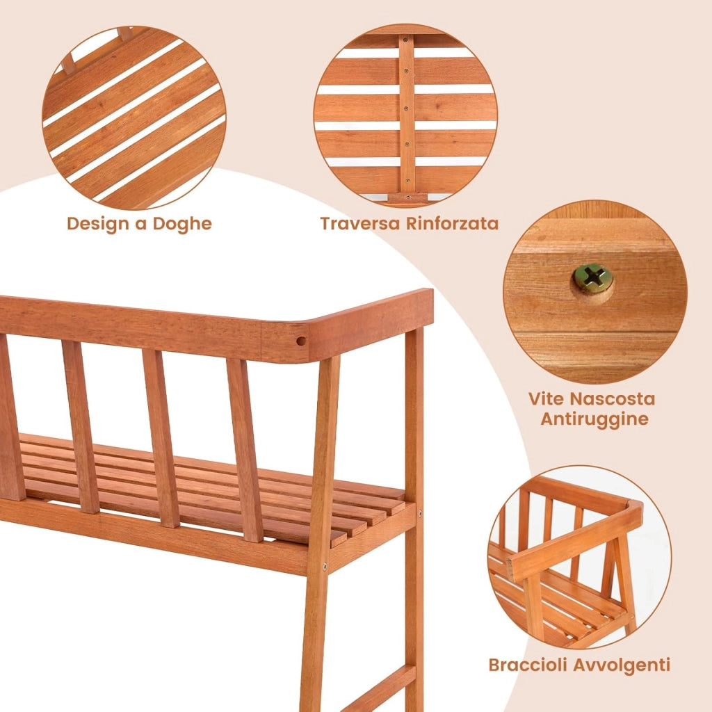 Panchina da Esterno in Legno di Acacia, Panchina da Giardino 2 Posti con Schienale, Braccioli e Seduta a Doghe, Panca per Balcone, Giardino e Parco, 110 x 46 x 72 cm, Portata 360 kg