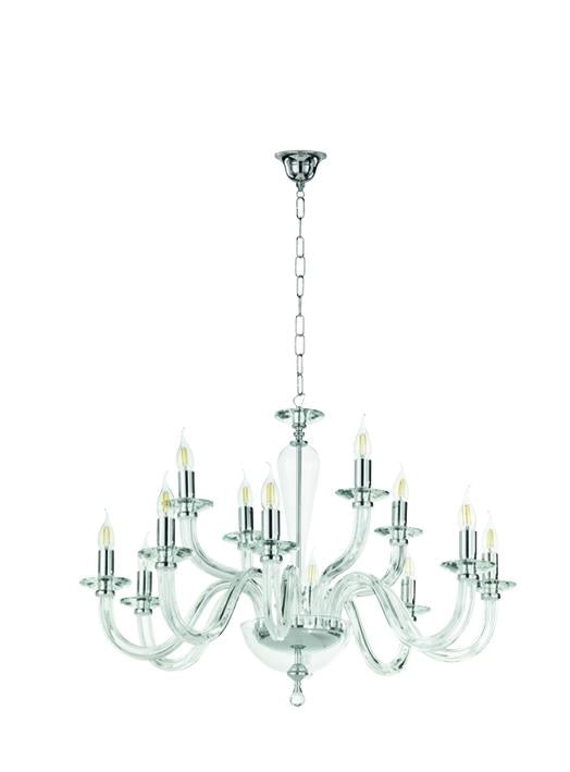 LAMPADARIO RAVEL 12 LUCI ATTACCO E14 CRISTALLO E CROMO D.82CM