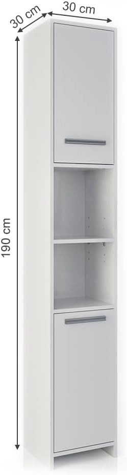 Mobile bagno alto Kiko, Bianco, 30 x 190 cm, per la conservazione di accessori da bagno e compatibile con Kiko