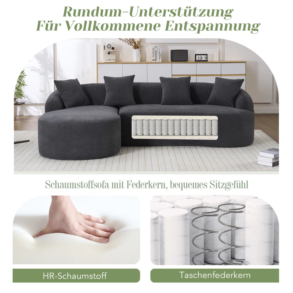 Divano angolare modulare curvo con chaise longue sinistra in chenille senza montaggio grigio scuro 243 × 150 × 67 cm