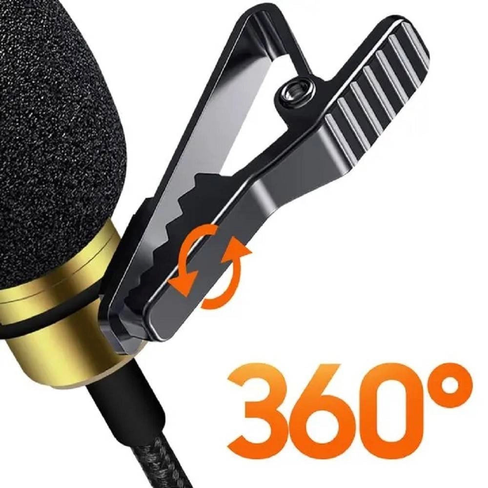 Trade Shop - Microfono Lavalier Jack 3,5 Mm Suono Omnidirezionale A 360° Cavo 3 Metri Av3553m -