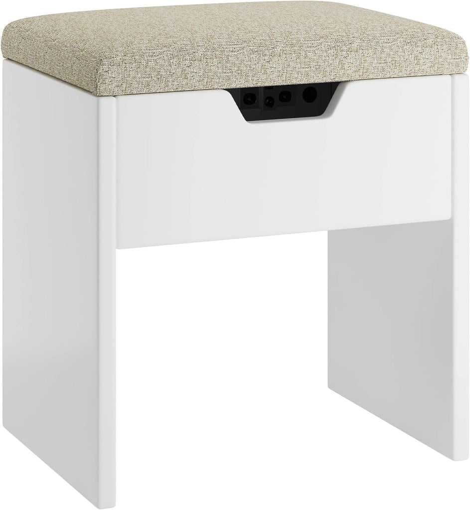 Sgabello Toeletta Trucco con Cuscino,Sgabello Per Trucco con Spazio Di Stoccaggio,Sedia da Make Up per Camera da Letto,Piedeappoggio,Bianco