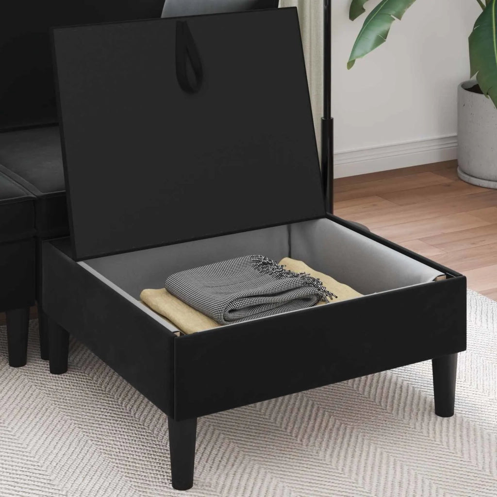 Pouf con Storage Nero Velluto