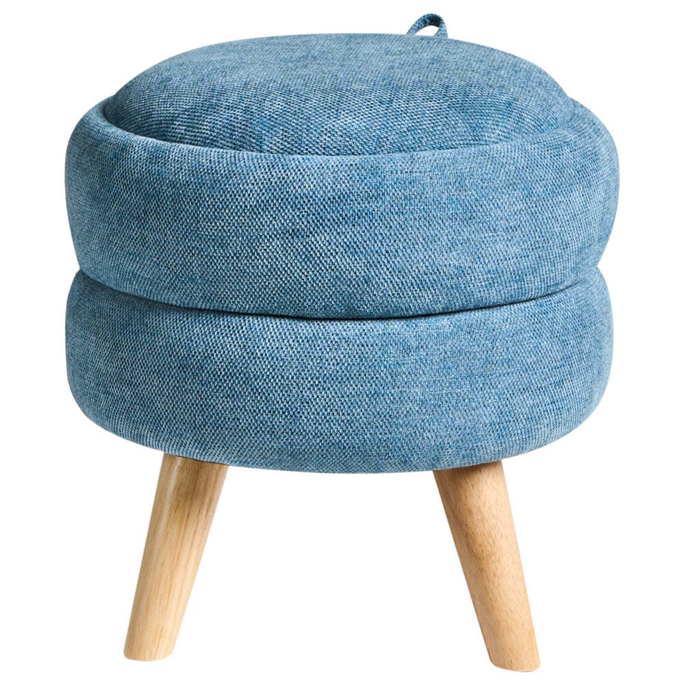 Pouf in ciniglia blu 40 x 41 cm con sgabello portaoggetti Design moderno