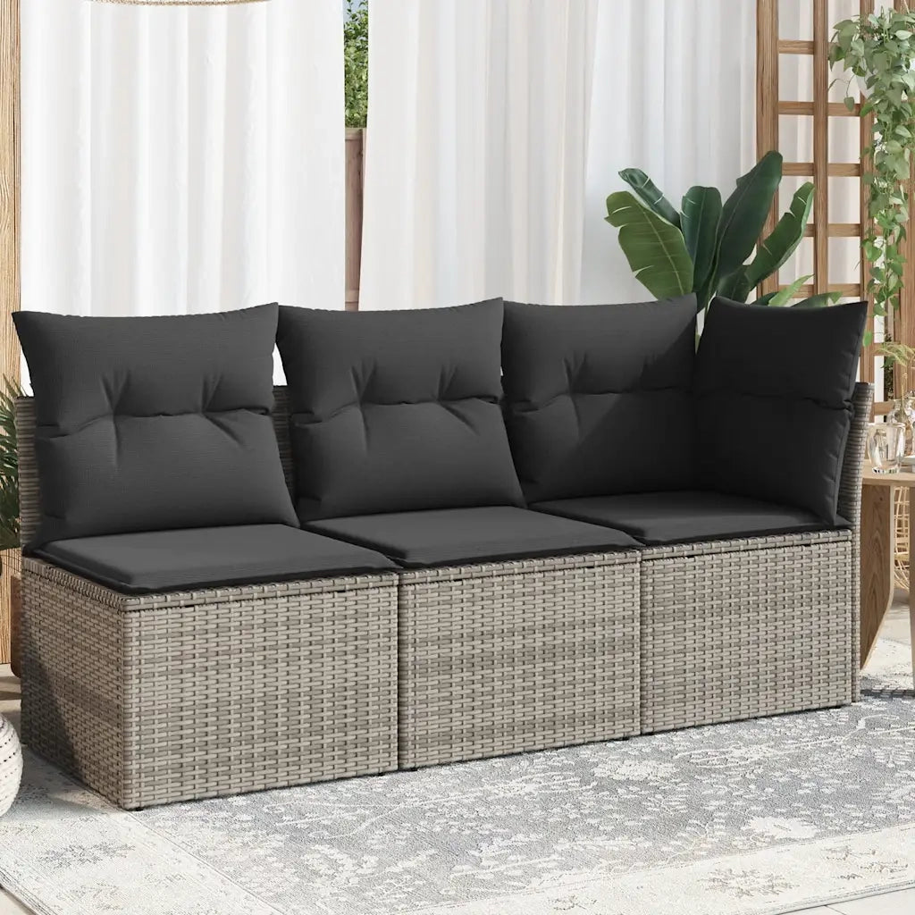 Divano da Giardino con Cuscini 3 Posti-Sofa da Giardino-Divano da esterno Grigio in Polyrattan 641262