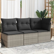 Divano da Giardino con Cuscini 3 Posti-Sofa da Giardino-Divano da esterno Grigio in Polyrattan 641262