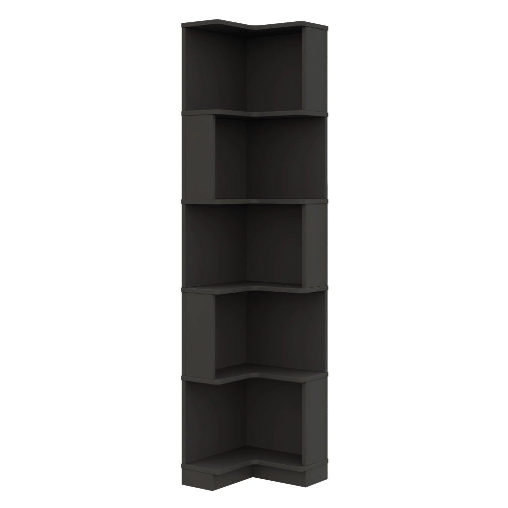 Libreria angolare a L in MDF con strisce LED controllate da app, 63,5 x 45 x 175 cm, colore nero