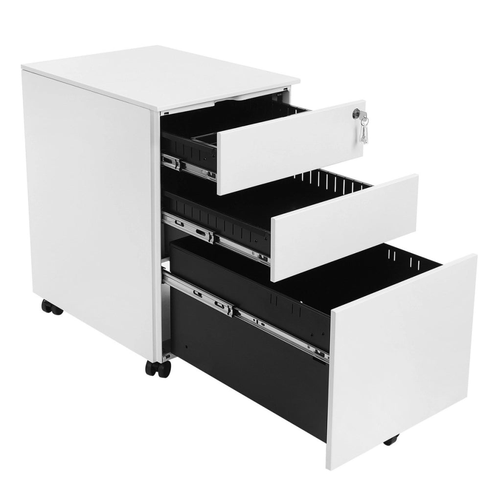 Cassettiera per documenti OFC60WT in acciaio bianco con ruote