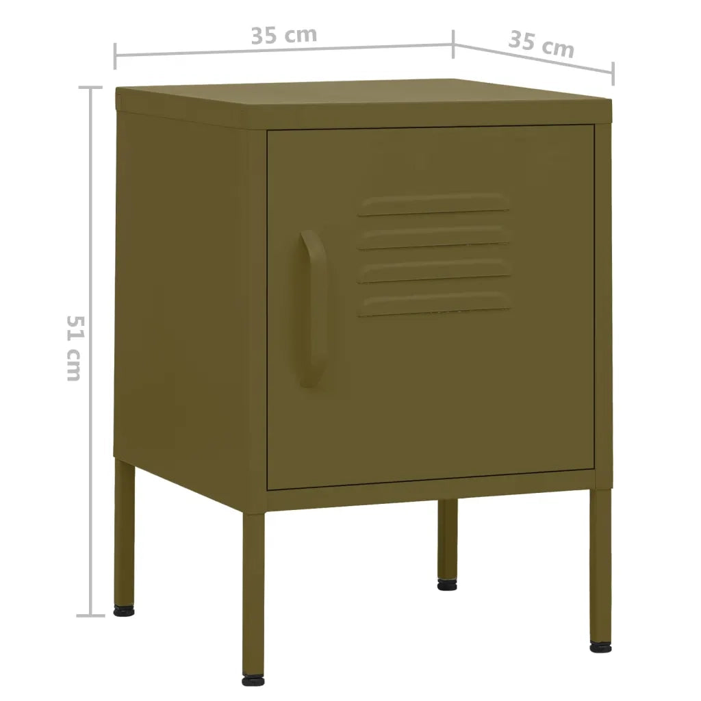 Comodini 2 pz-Set di 2 Tavolino da notte Verde Oliva 35x35x51 cm in Acciaio