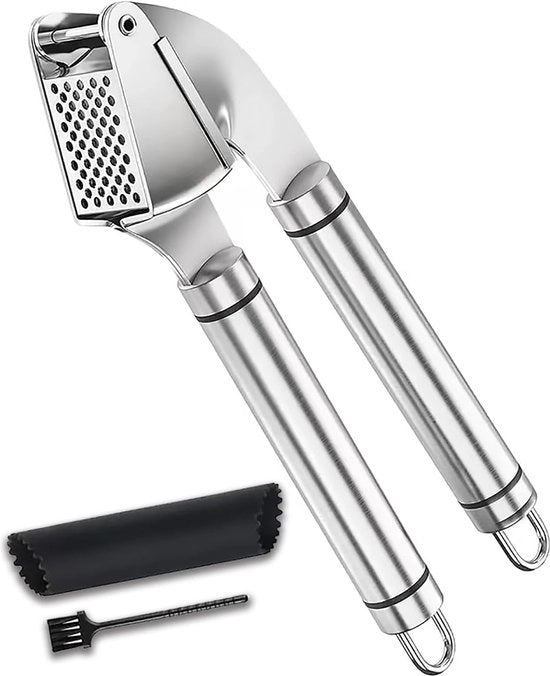 Knoflookpers, Knoflookpers, Utensile di cucina pratica, Frullatore di aglio in acciaio inossidabile, Resistente alla lavastoviglie, Facile da pulire (Argento)