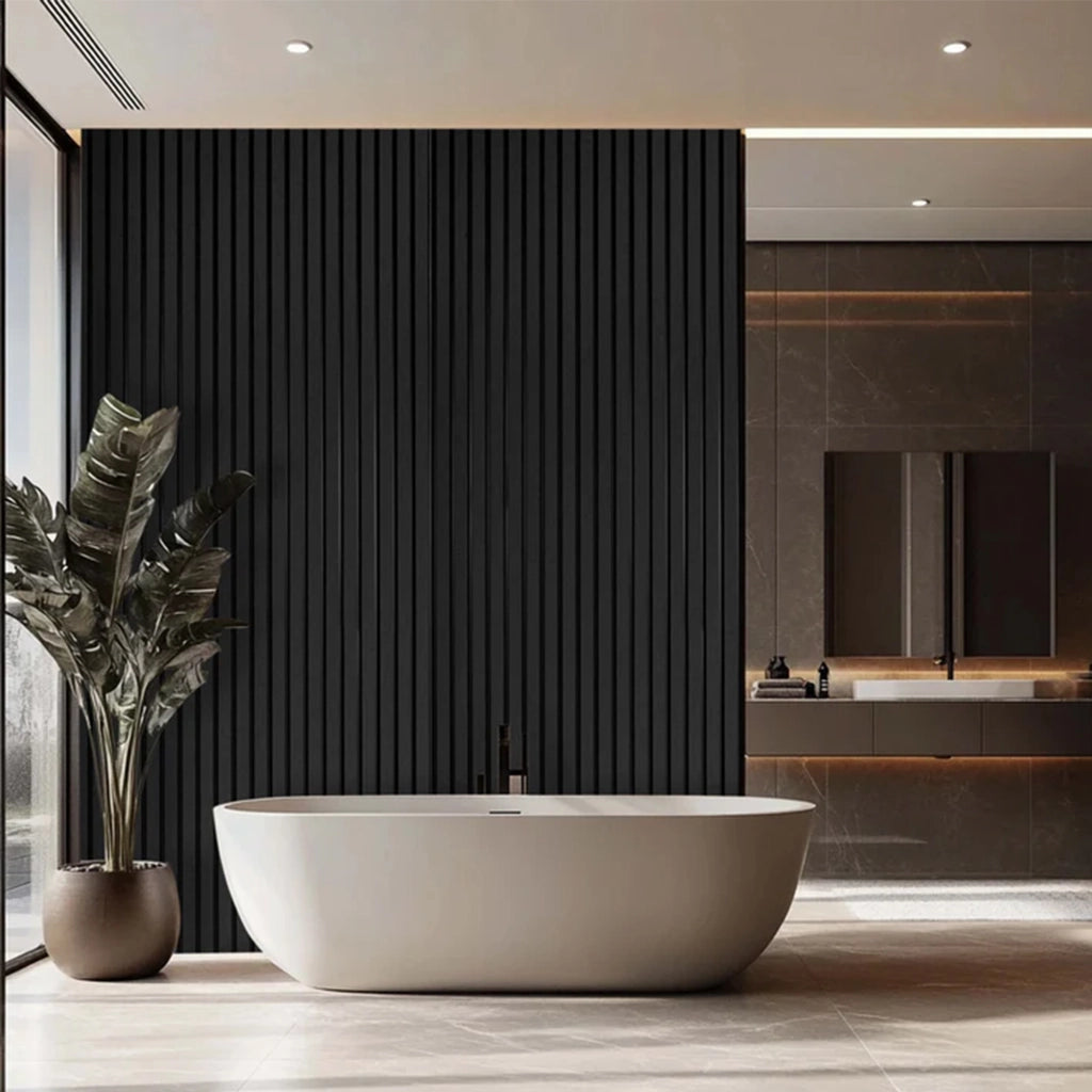 Bach - Set 8 Pannelli Fonoassorbenti Decorativi 150x18 cm per Interno ed Esterno in WPC Nero