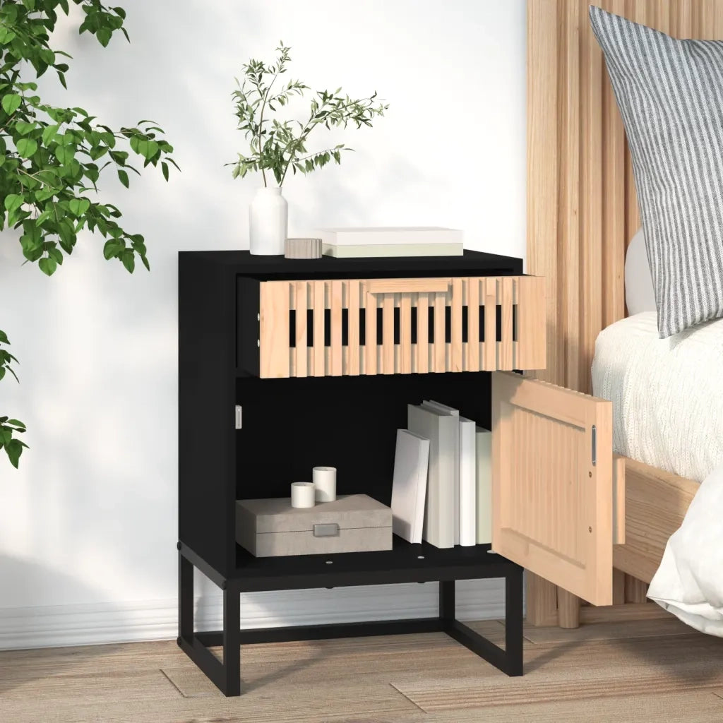 Comodino-Tavolino da notte Nero 40x30x55,5 cm Legno Multistrato e Ferro
