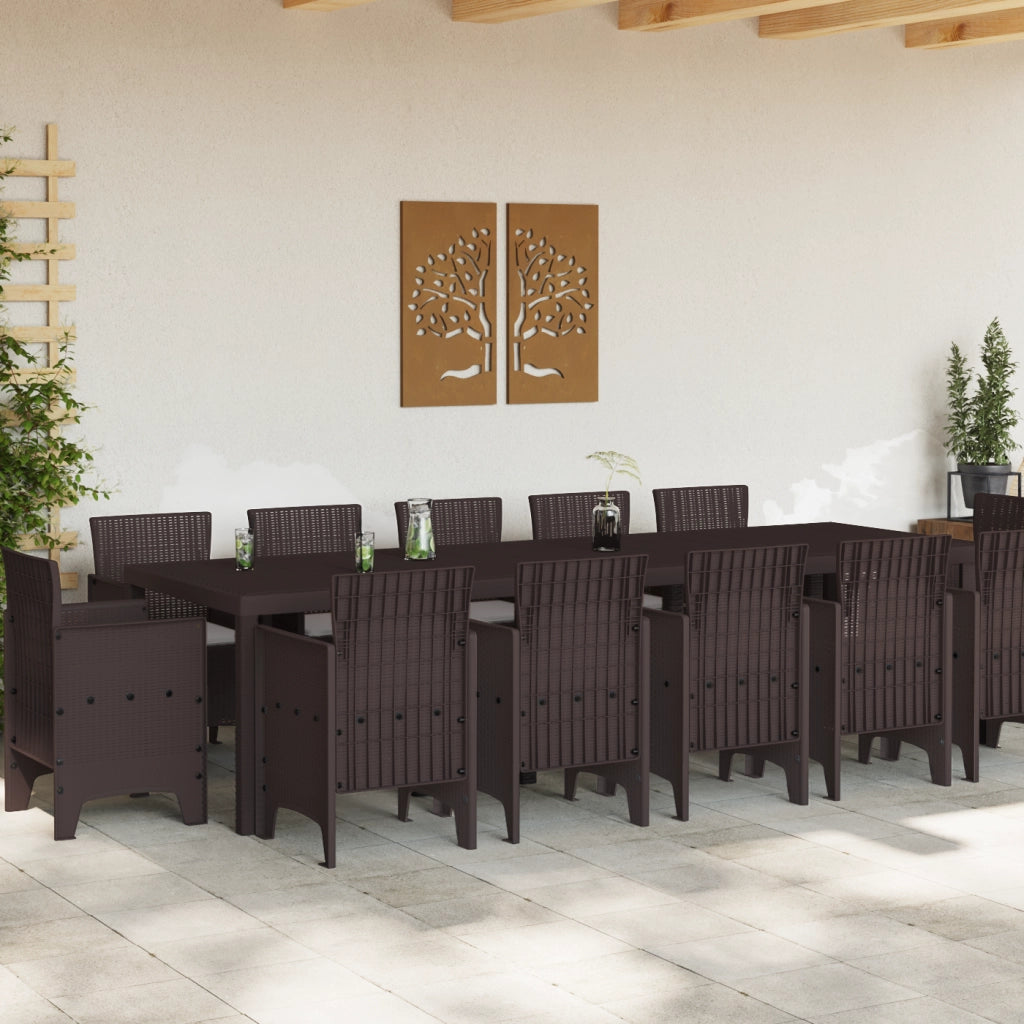 Set da Pranzo da Giardino da 13 Pezzi con Cuscini Rattan Sintetico Marrone