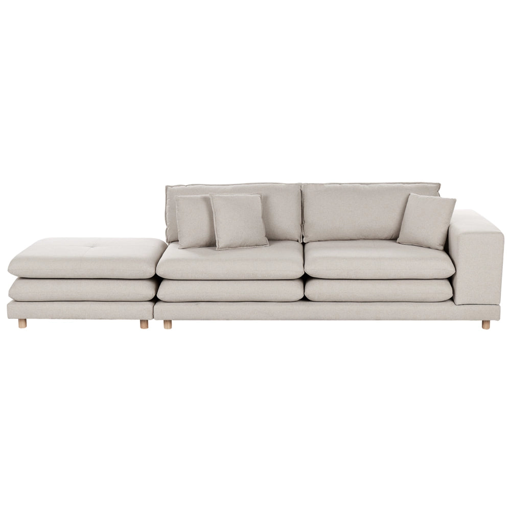 Divano moderno modulare a 2 posti tessuto beige chiaro con schienale imbottito con pouf classico