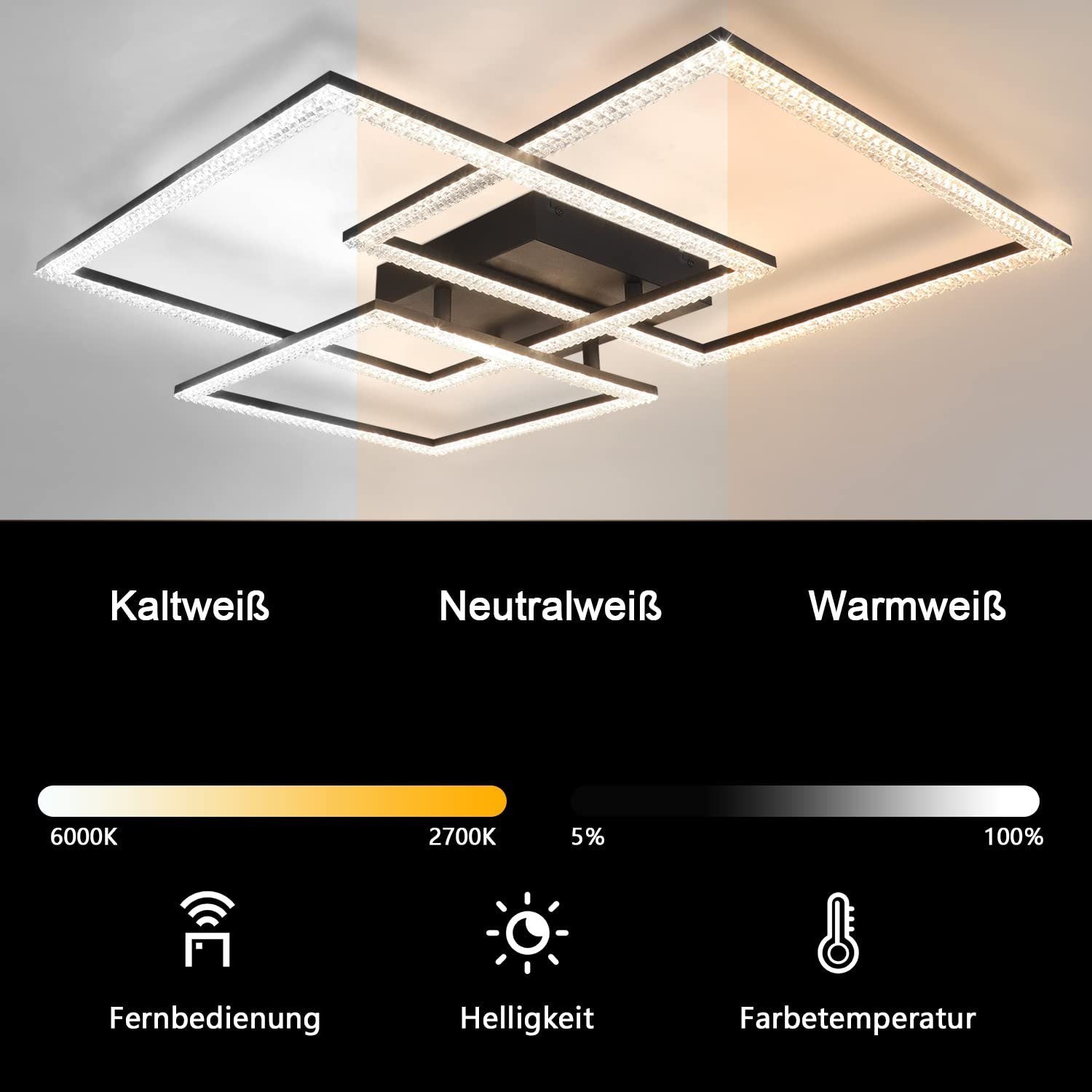 ZMH Lampada da soffitto LED glamour cristallo nero design modulare 82W per interni