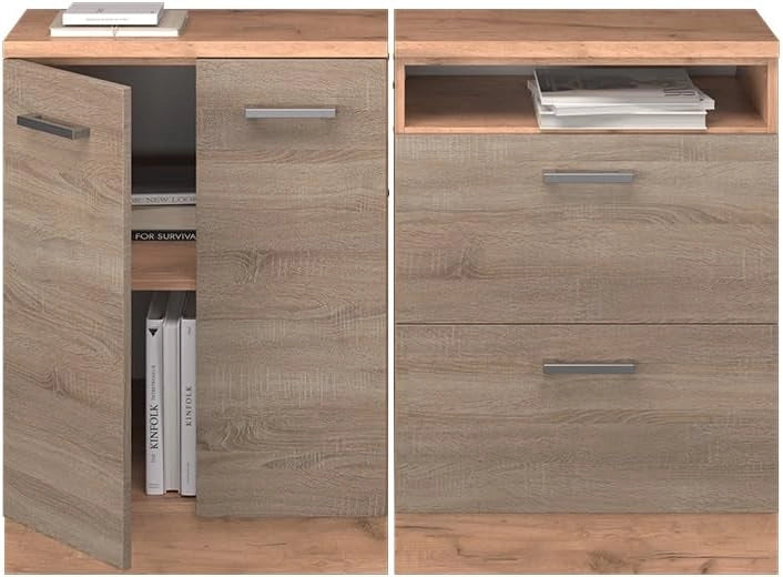 Set di mobili sottotetto Rion, Sonoma, 120 cm Set di 2 carcasse armadio profondità 60 cm, adatto per il salvaspazio sotto tetti spioventi