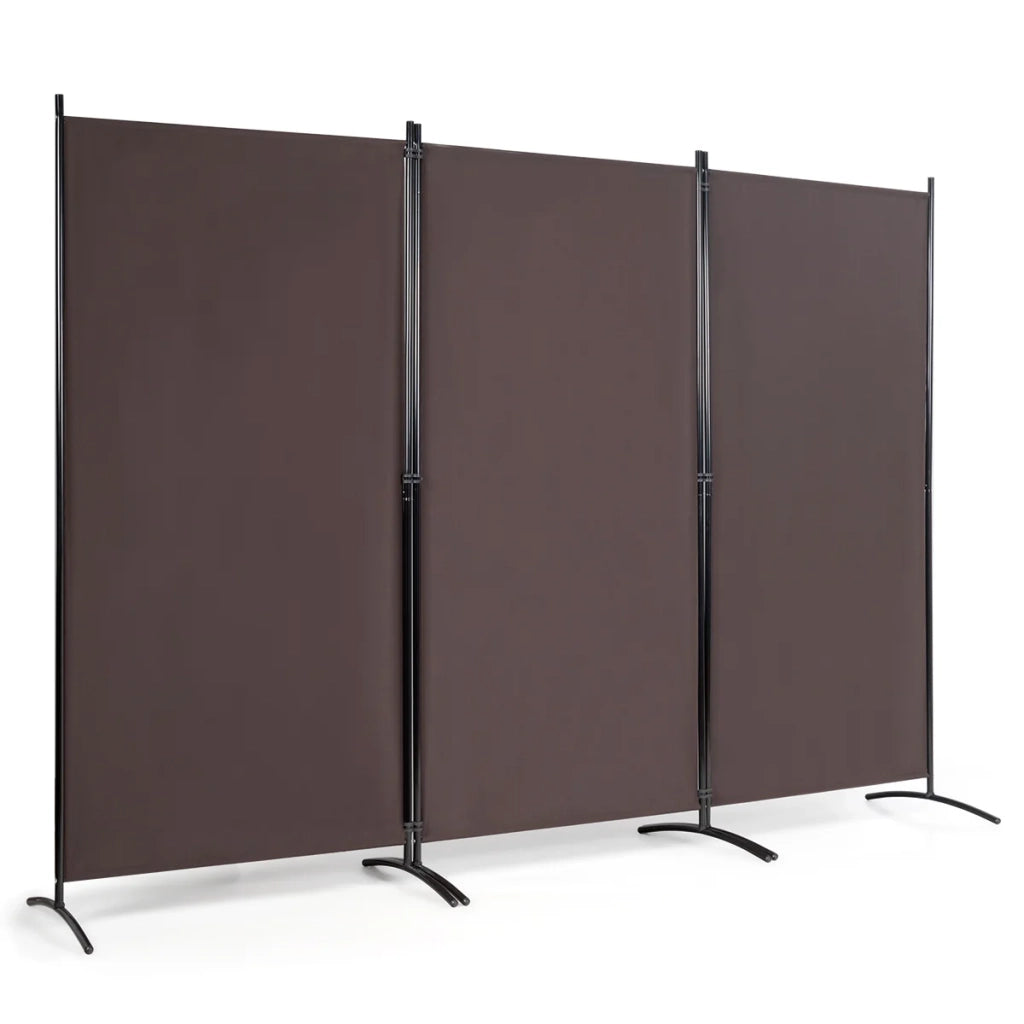 Paravento pieghevole a tre ante 260 x 183 cm design classico poliestere marrone per creare spazi privati 20_0013037