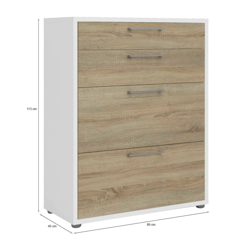 Credenza Anghiari, Buffet da soggiorno, Madia da salotto, Dispensa da cucina, 89x40 h113 cm, Bianco e Quercia