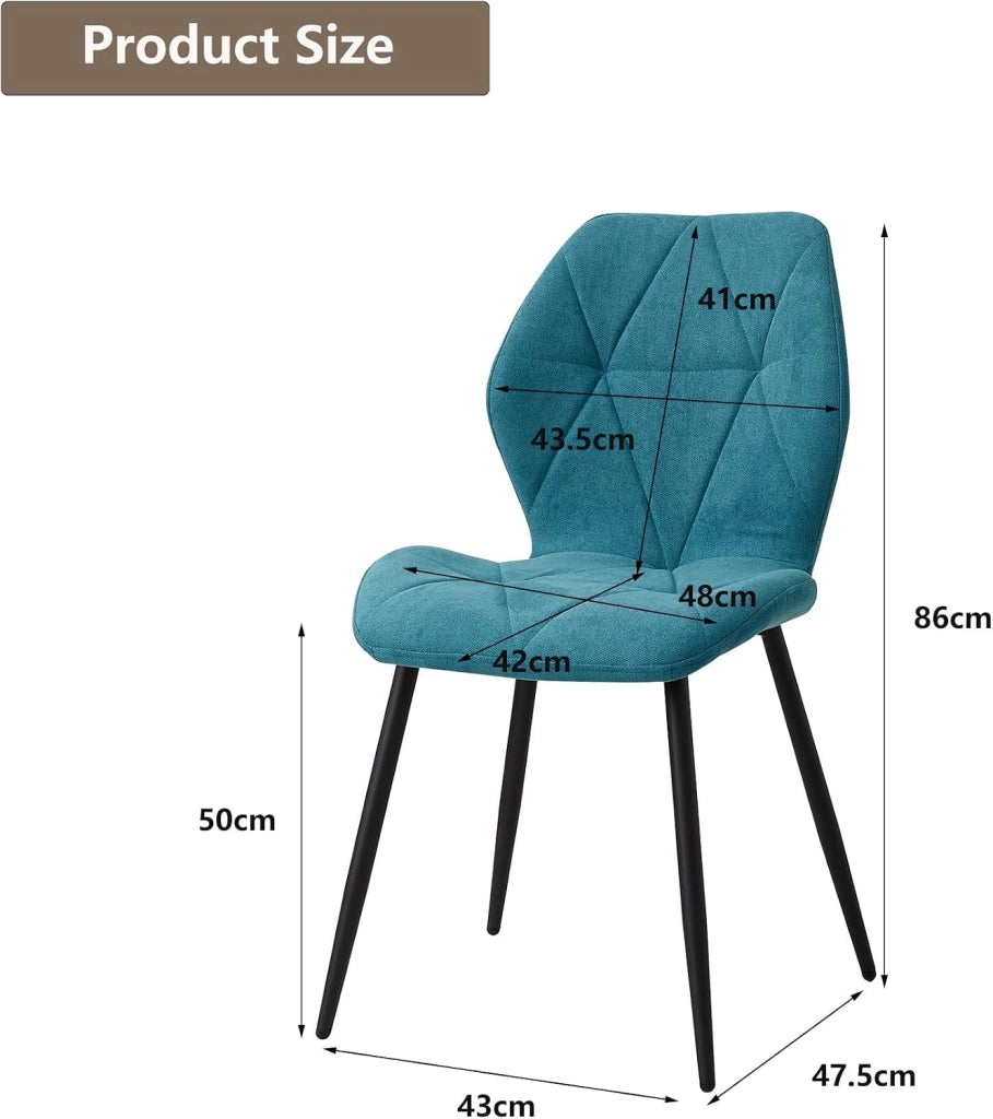 GrandCA HOME Set di 6 Sedie da Pranzo, Sedie da Pranzo Imbottite, Sedie da Cucina Nordiche con Gambe in Metallo, Cuscini in Tessuto a Rombi, Lago Blu-R