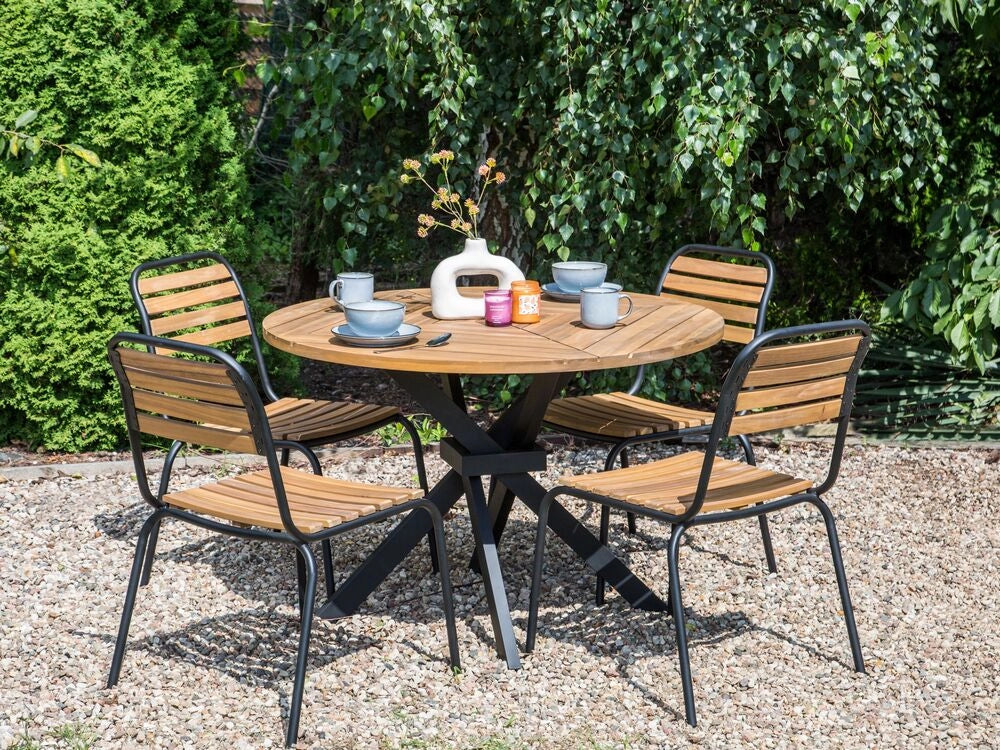 Tavolo da pranzo da giardino in legno chiaro di acacia 110 cm design per interni esterni