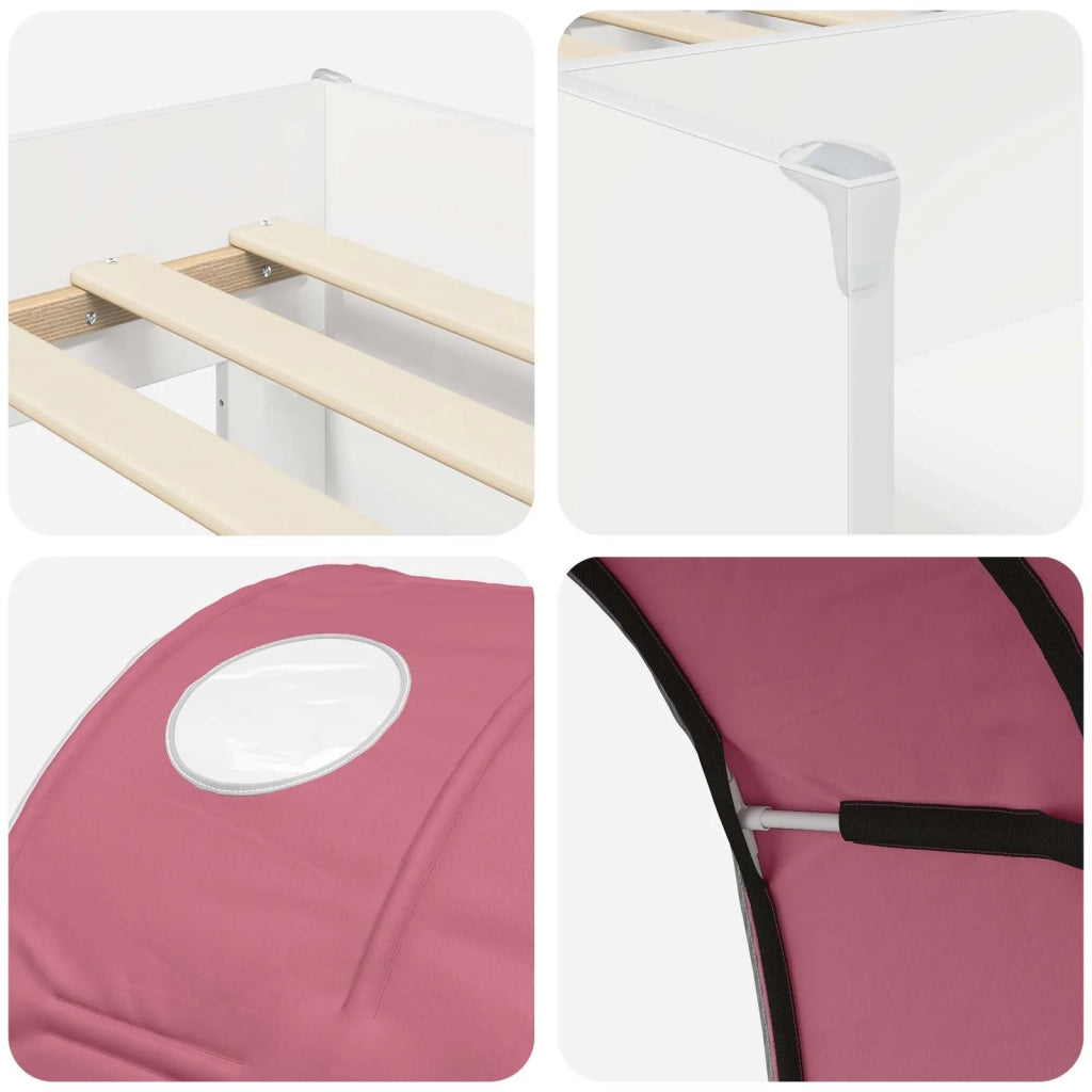 Letto Alto per Bambini | Letto Infantile | Lettino con Tunnel Bianco e Rosa