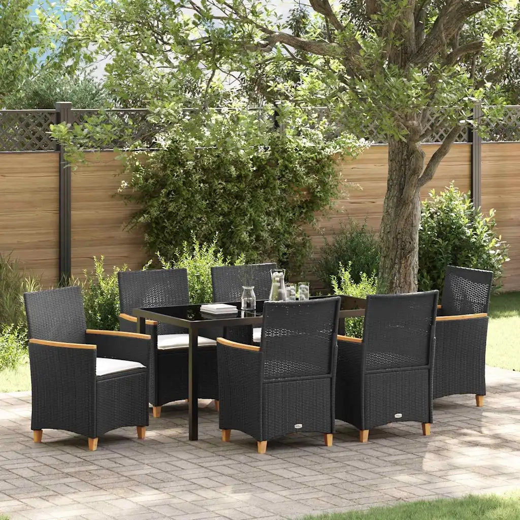 Set da Pranzo per Giardino 7 pcs Nero polyrattan 3381090