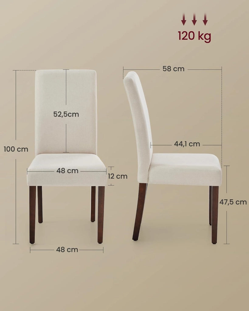 VASAGLE Sedie da Pranzo, Sedie Parsons da Cucina, Schienale Alto, per Sala da Pranzo, Set di 2, Seduta Imbottita Spessa, 58 x 48 x 100 cm, Bianco Crema KDC158W01