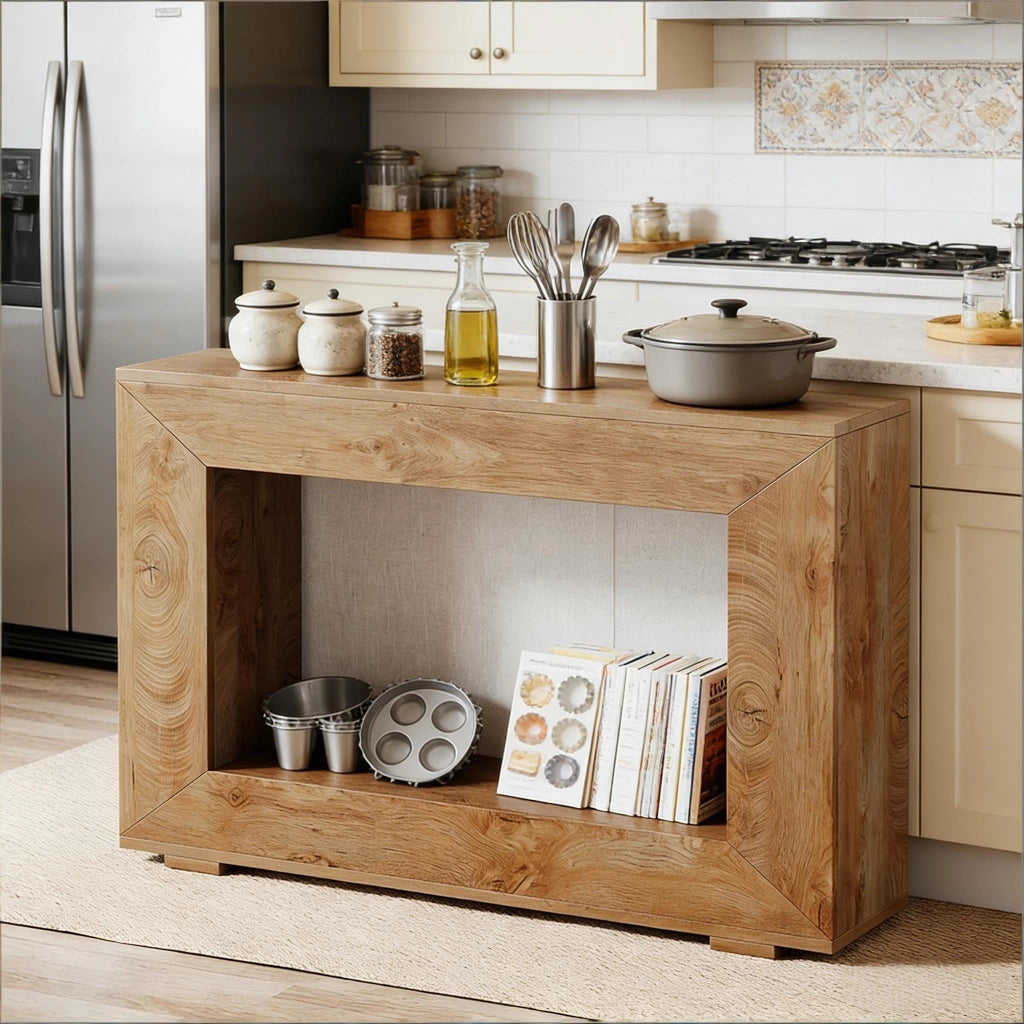 Consolle da ingresso in legno con spazio contenitore e stile rustico marrone 120 × 30 × 83.5 cm