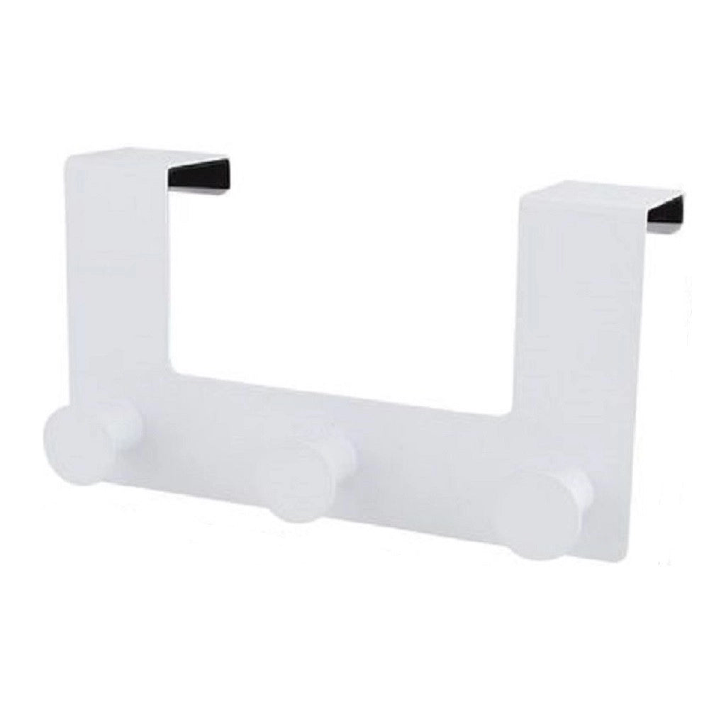 Trade Shop - Appendiabiti Da Porta Con 3 Ganci 19.5x11.5 Cm Bianco Asciugamani Vestiti 87780 -